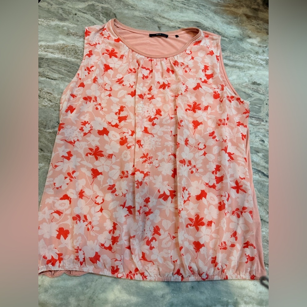 Zero Peach Floral Sleeveless Blouson Top Elastic Hem Size medium